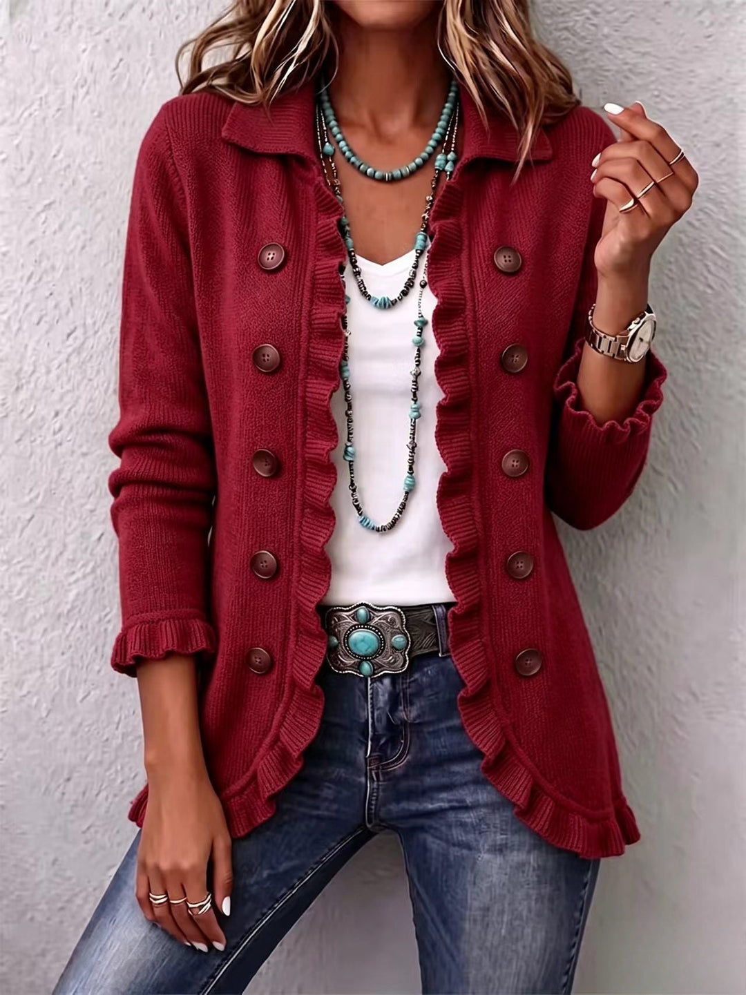 Eloise | Ruffled Knit Button Cardigan