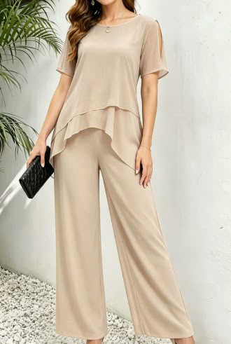 Graceful Layered Wide Leg Pant Suit