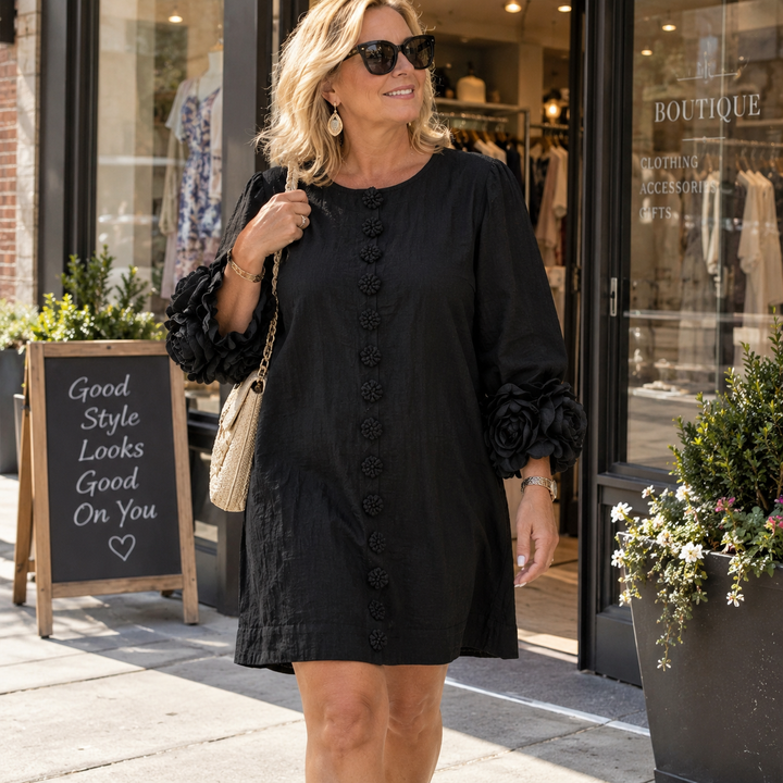 Aurora | Floral-Cuff Button Mini Dress