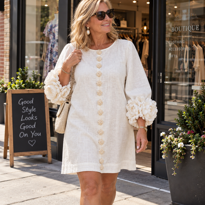 Aurora | Floral-Cuff Button Mini Dress
