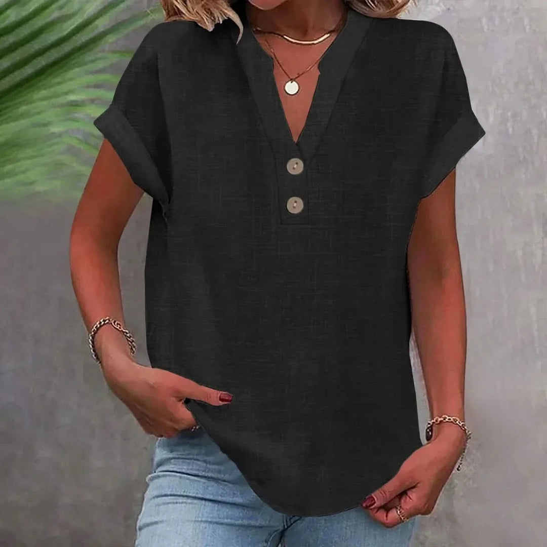Breathable Linen V Neck Top