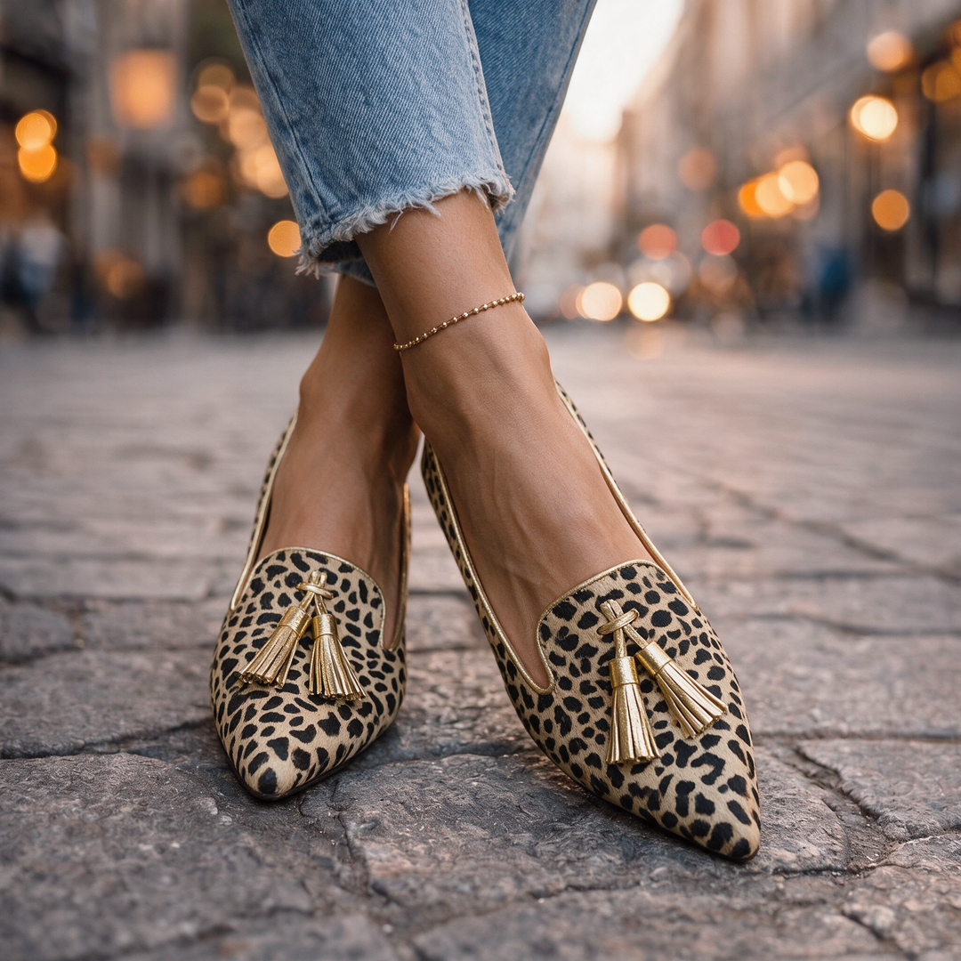 June | Leopard Gold Tassel Flats