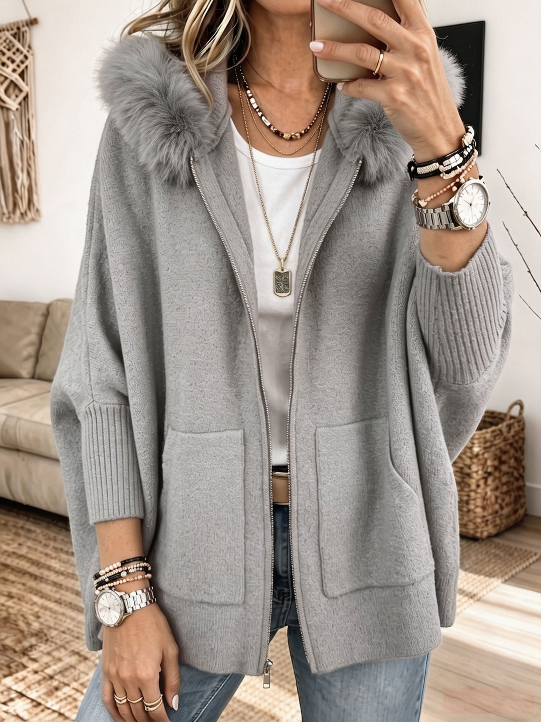 Cozy Hooded Knit Cardigan Sandra