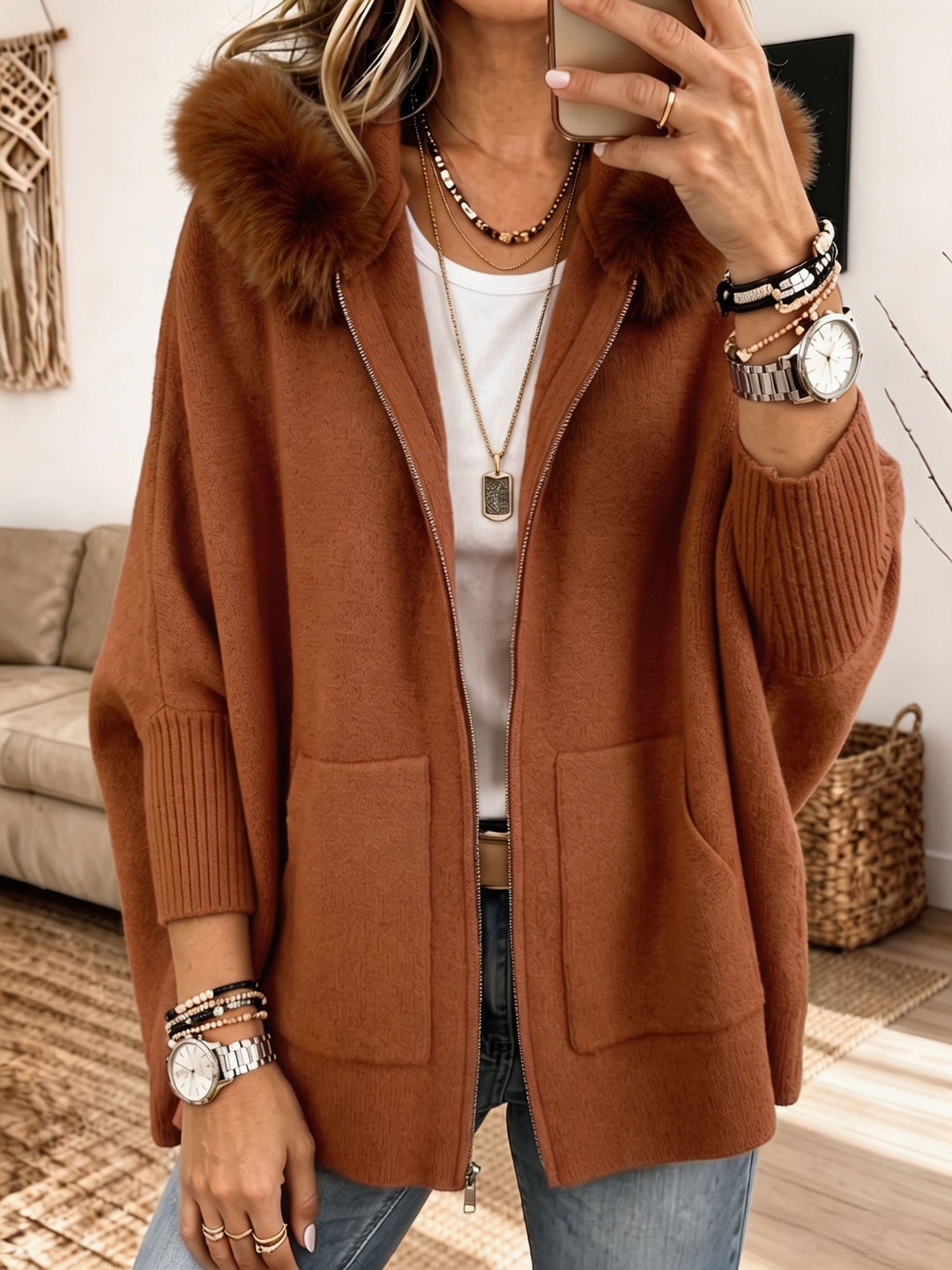 Cozy Hooded Knit Cardigan Sandra