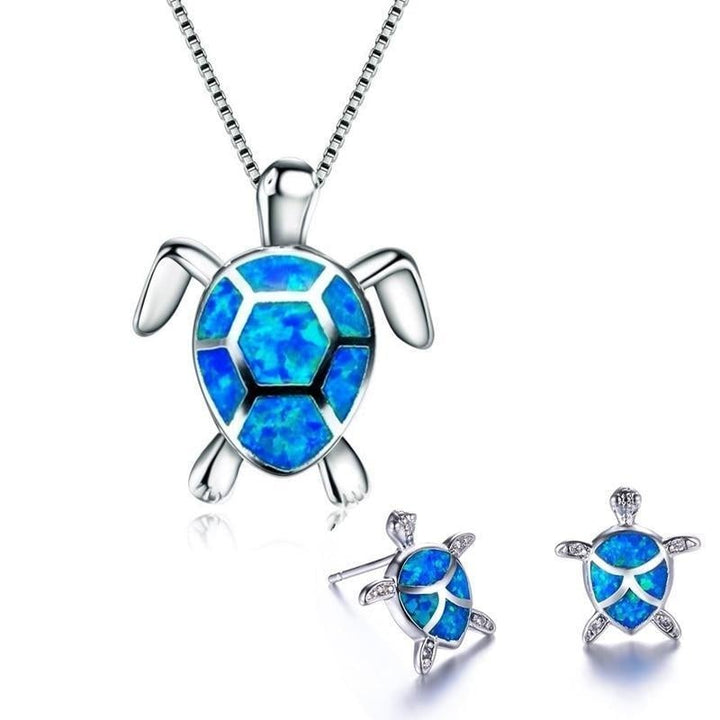 Exclusive Opal & Silver Sea Turtle Necklace and Earring Set