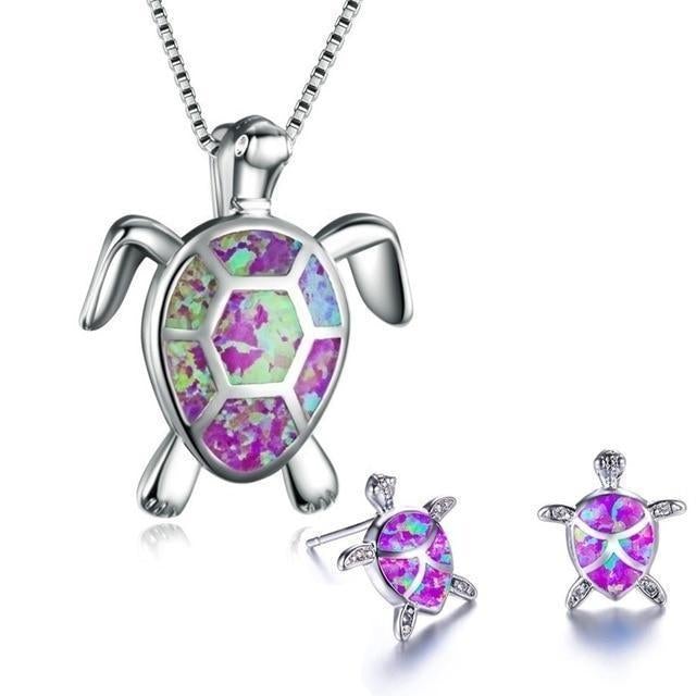 Exclusive Opal & Silver Sea Turtle Necklace and Earring Set