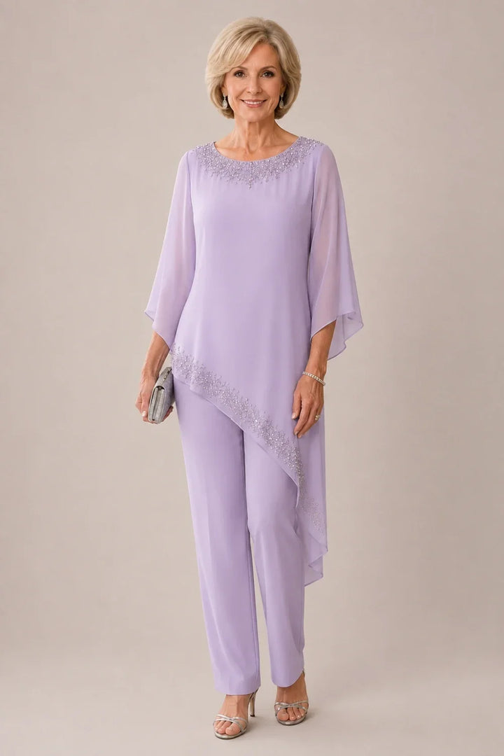 Beaded Chiffon Overlay Mother of the Bride Pant Suit