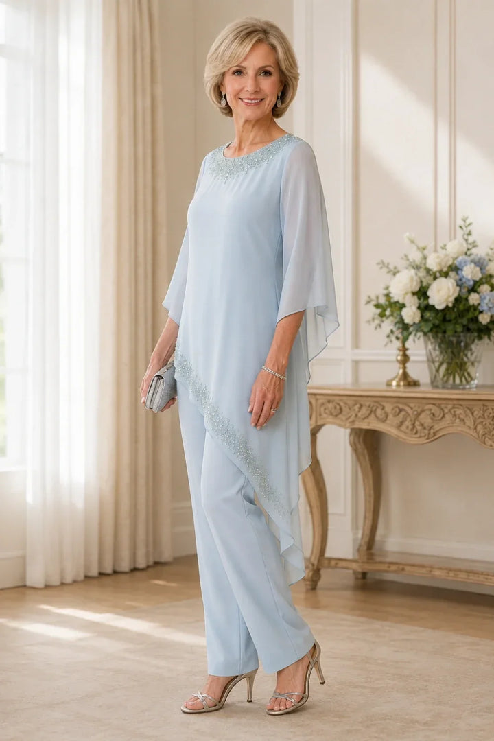 Beaded Chiffon Overlay Mother of the Bride Pant Suit