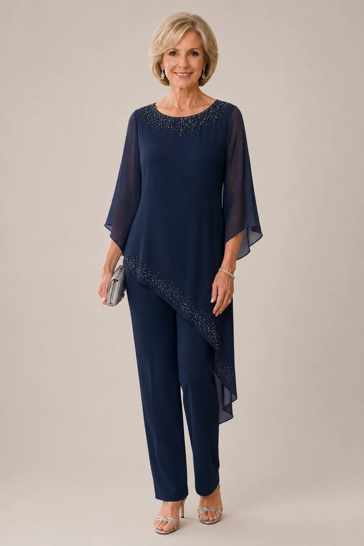 Beaded Chiffon Overlay Mother of the Bride Pant Suit