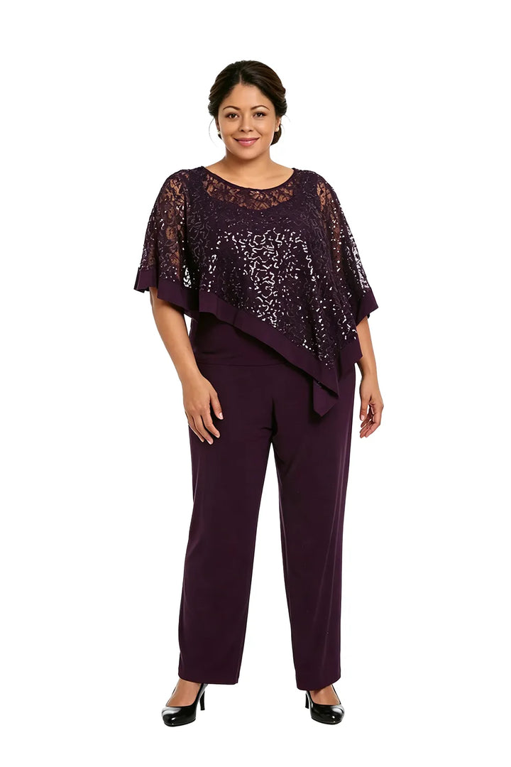 Plus Size Sequin Cape Mother of the Bride Pant Suit