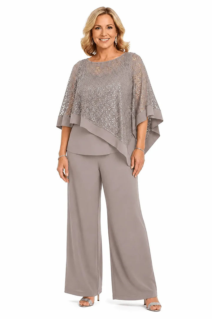 Plus Size Sequin Cape Mother of the Bride Pant Suit