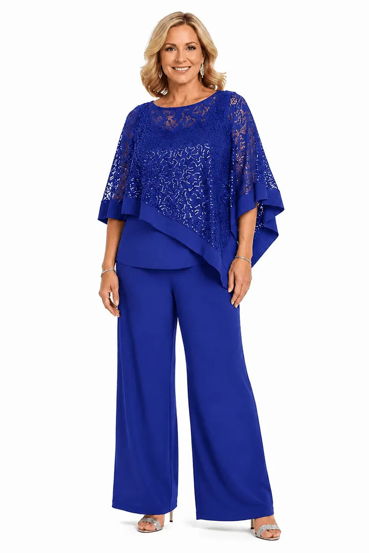 Plus Size Sequin Cape Mother of the Bride Pant Suit