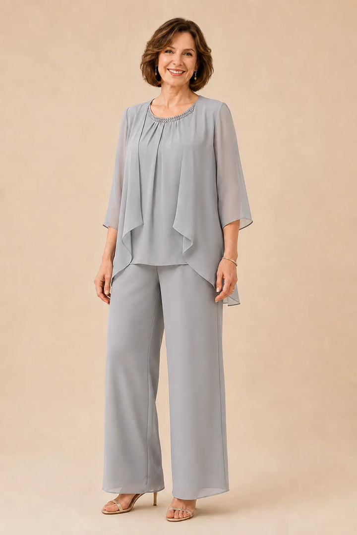 Mother of the Bride Chiffon Overlay Pant Suit