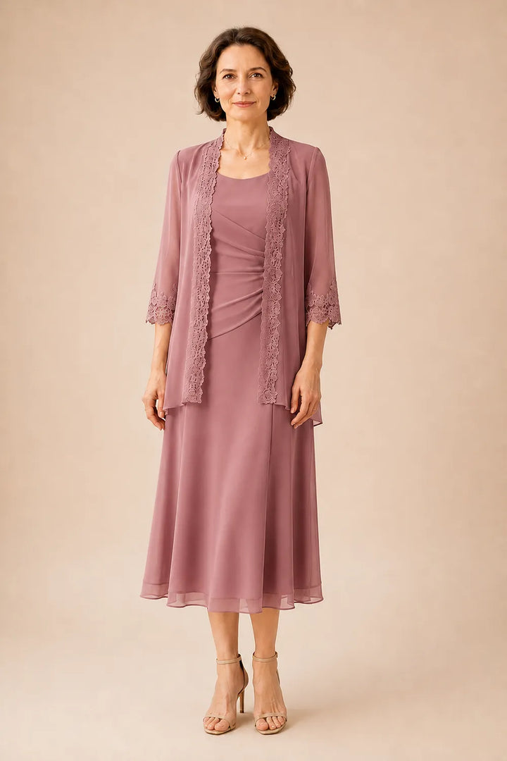 Mother of the Bride Midi Dress with Lace Jacket
