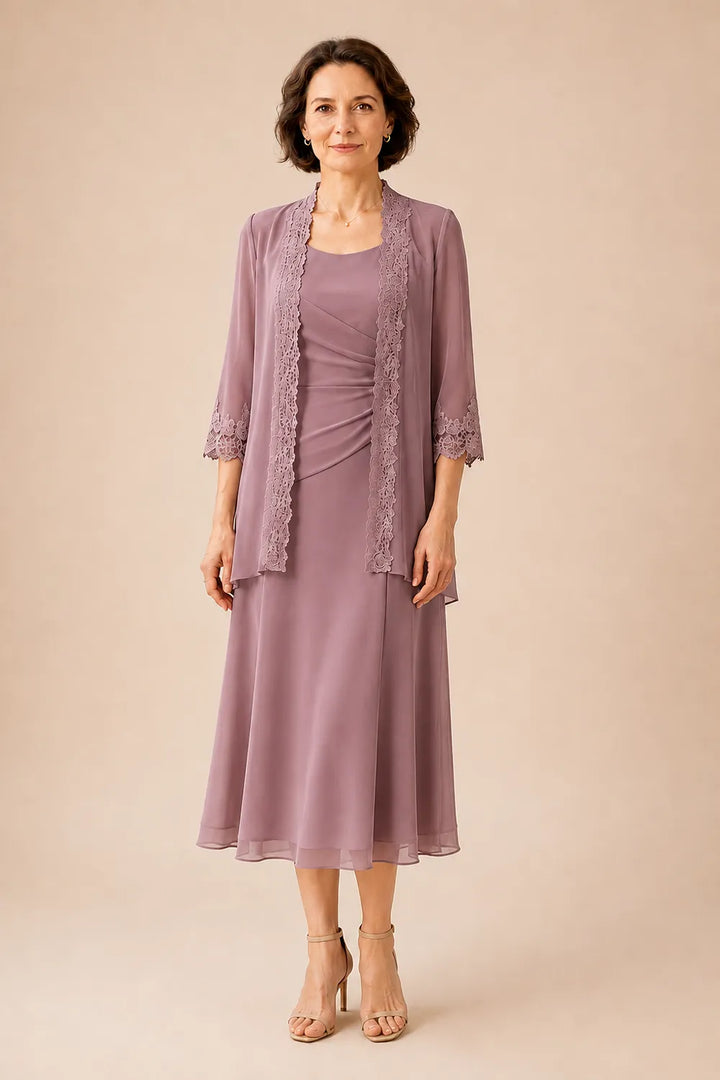 Mother of the Bride Midi Dress with Lace Jacket