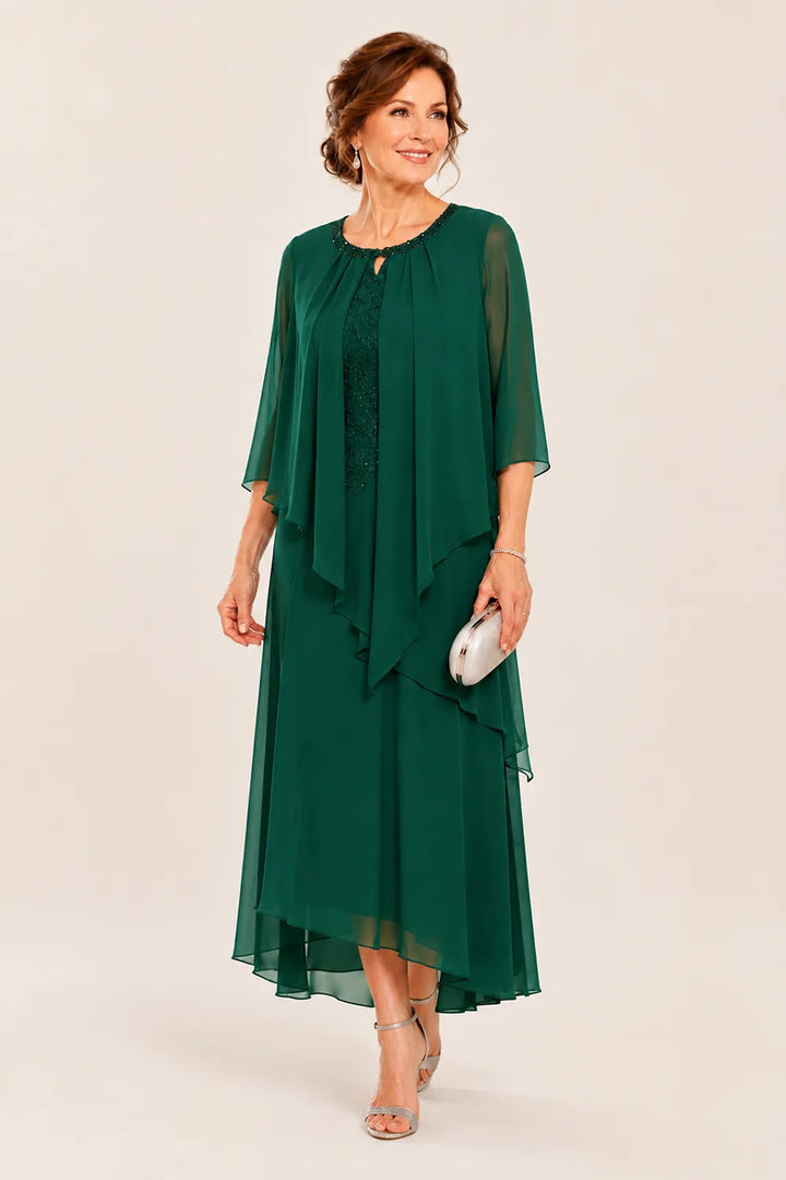 Genevieve Draped Chiffon Overlay Midi Dress