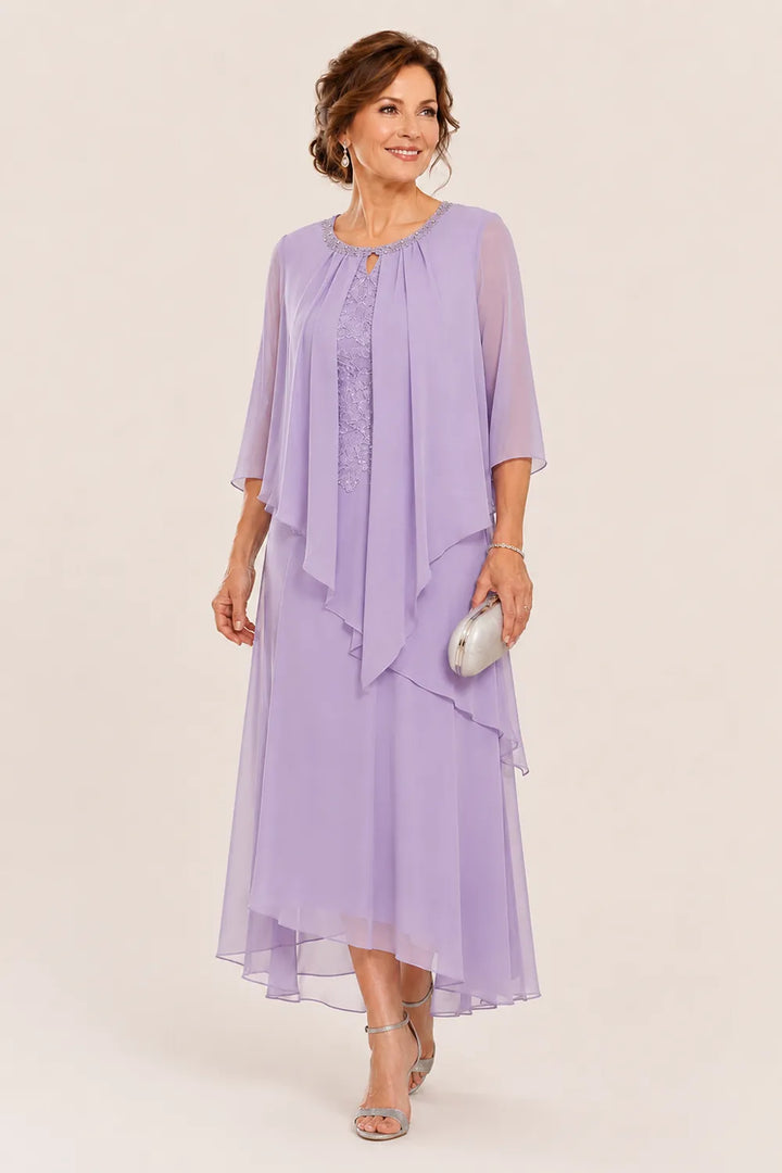 Genevieve Draped Chiffon Overlay Midi Dress