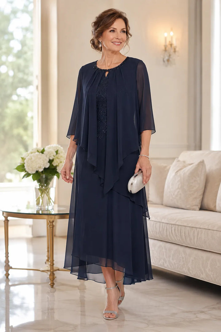 Genevieve Draped Chiffon Overlay Midi Dress